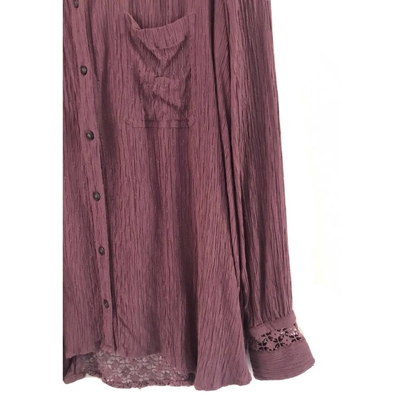 Free People | The Best Blouse Button Front Size M Purple Crochet Oversized - Picture 5 of 10